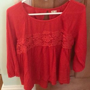 Hollister Red Floral Long Sleeve Blouse Size S